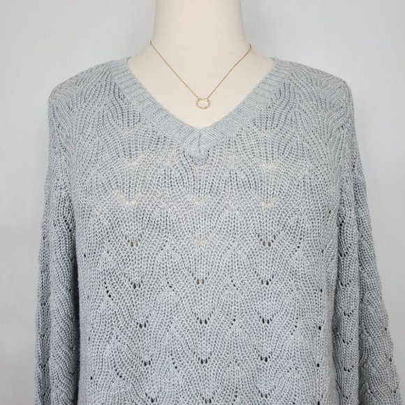 Style & Co Gray Crochet Look V-Neck Knit Pullover Sweater NEW NWT Size XL - Picture 2 of 11